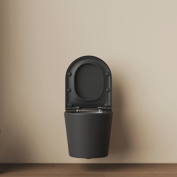 Závěsné WC z keramiky se splachovacím okruhem a odpovídajícím WC sedátkem v moderním designu