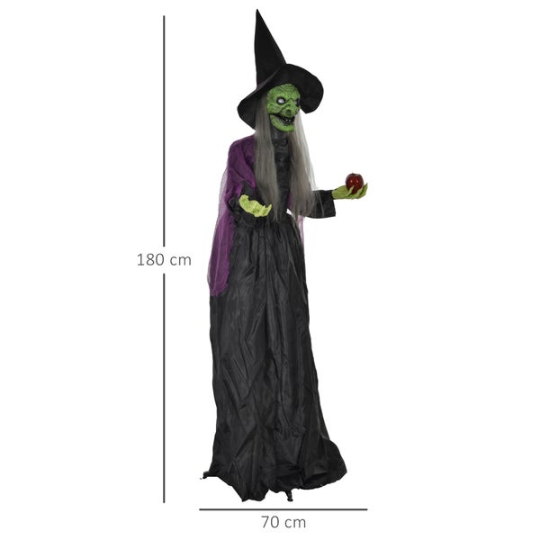 Halloweenská dekorace: 180 cm vysoká stojící čarodějnice s jablkem