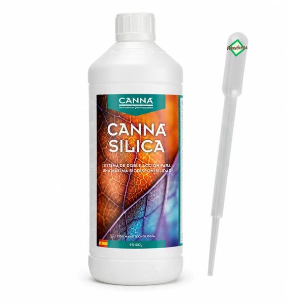 Hnojivo na rostliny Canna Silica v láhvi s dávkovací pipetou pro podporu vstřebávání živin rostlinami.