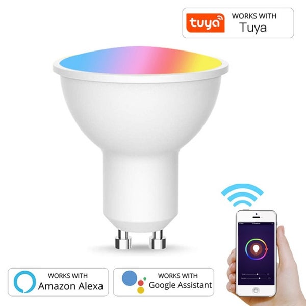 Chytrá LED žárovka GU10 s RGB a ovládáním aplikací, kompatibilní s Tuya, Amazon Alexa a Google Assistant