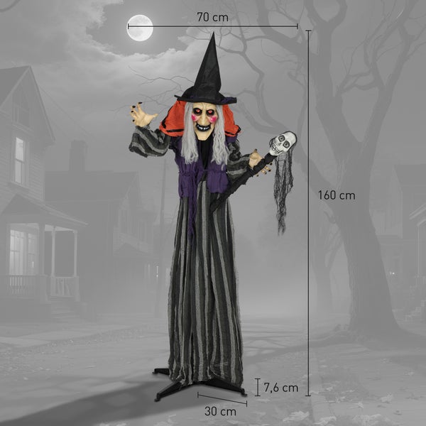 Halloweenská dekorace, stojící čarodějnice s lebkou, výška 160 cm
