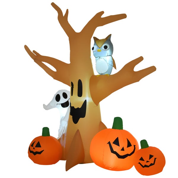 Nafukovací halloweenská dekorace se stromem, dýněmi, duchem a sovou