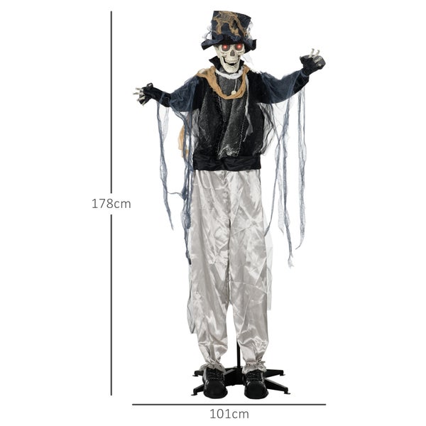 Halloweenská dekorativní figurka kostry s cylindrem, výška cca 178 cm