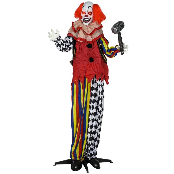 Animovaný klaun s kladivem pro halloweenskou výzdobu