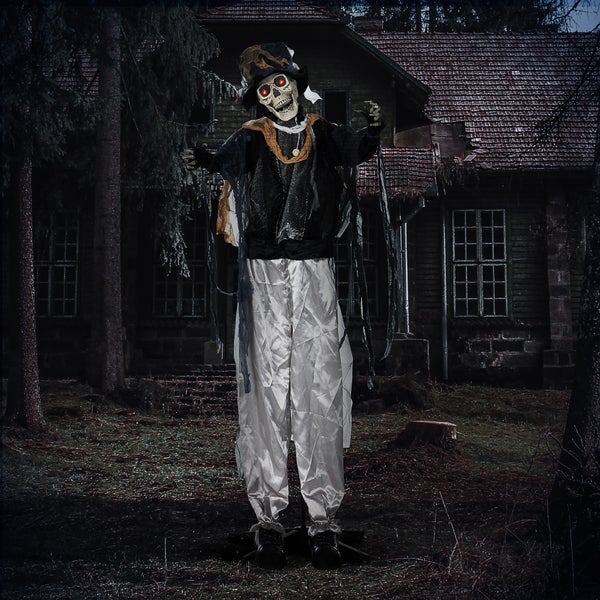 Halloweenská dekorace: animovaný Smrtihlav s červenou září a zvukovými efekty
