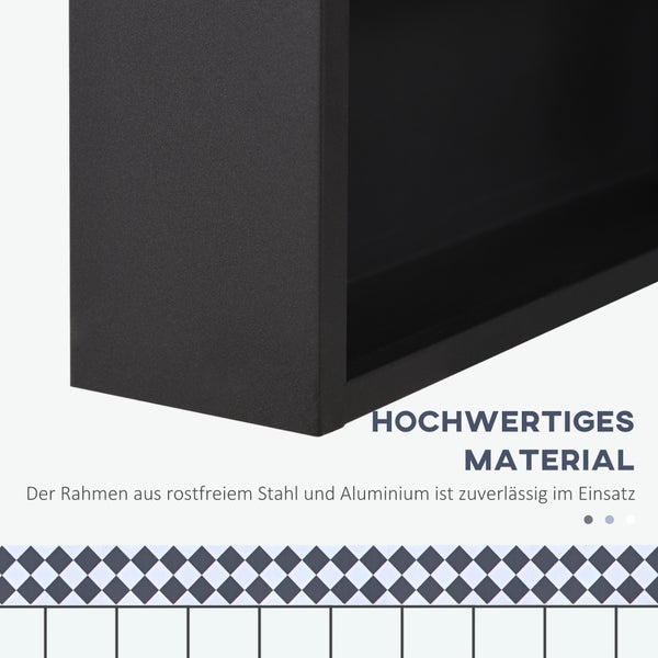 Detailní pohled na obdélníkový rám z nerezové oceli a hliníku pro model poštovní schránky s textem Vysoce kvalitní materiál