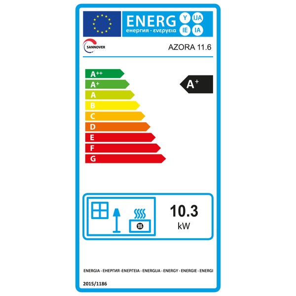 Energetický štítek Evropské unie pro Sannover Azora 11.6 s třídou energetické účinnosti A plus a 10.3 Kilowatt.
