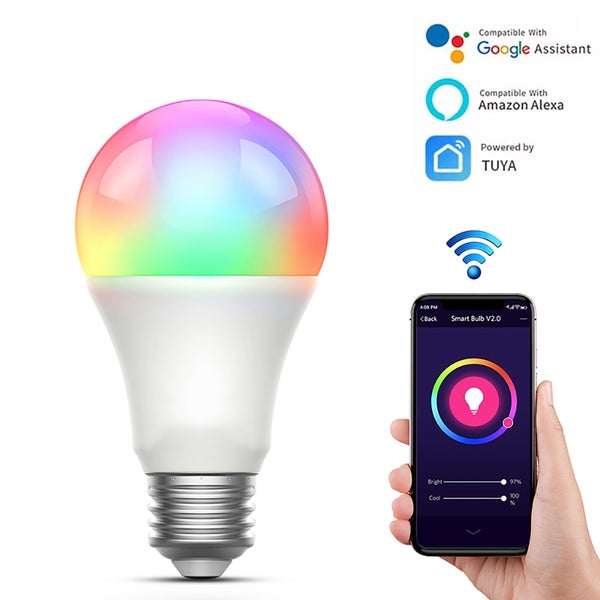 Chytrá LED žárovka s Wi-Fi ovládáním, kompatibilní s Google Assistant, Amazon Alexa a ovládáním aplikací Tuya přes smartphone