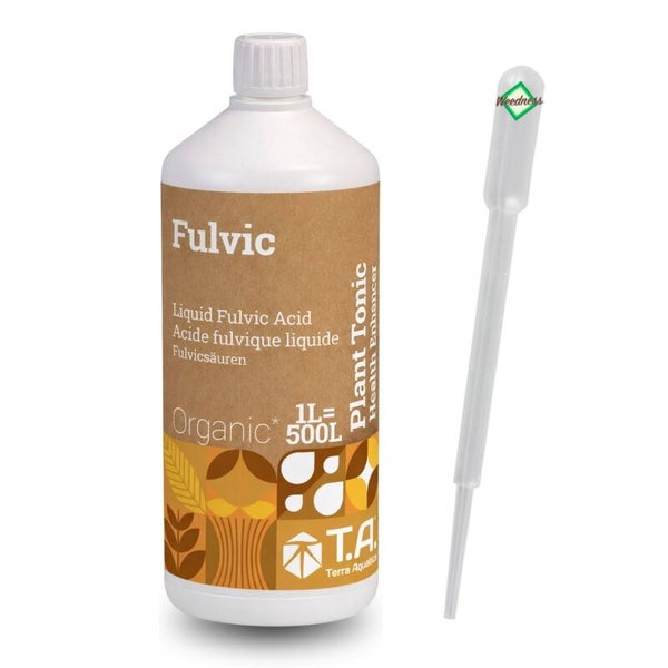 Rostlinné hnojivo Terra Aquatics Fulvic v lahvi o objemu 1 litr s pipetou pro podporu zdraví rostlin