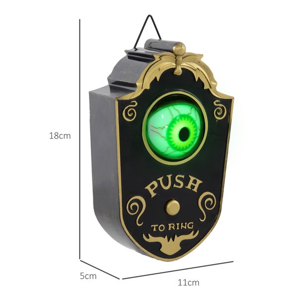 Halloweenský zvonek s děsivým očním bulvou a nápisem 'Push to Ring'