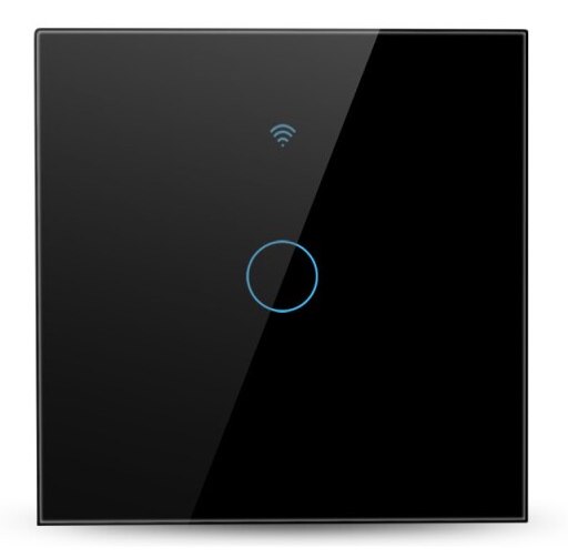 Wi-Fi dotykový spínač světla se skleněným povrchem a symbolem osvětlení