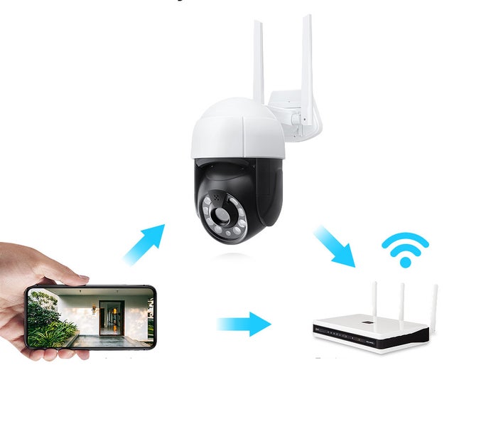 Bezdrátová venkovní bezpečnostní kamera s připojením Wi-Fi a ovládáním přes aplikaci v chytrém telefonu.