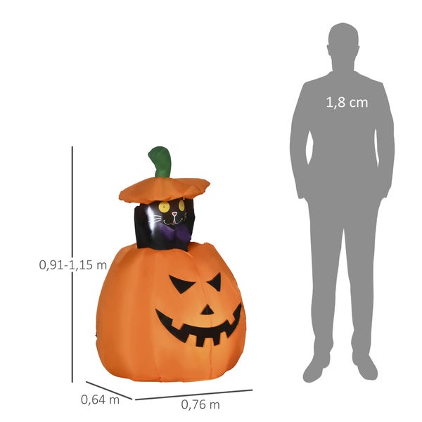 Nafukovací halloweenská dekorativní figurka dýně s kočkou