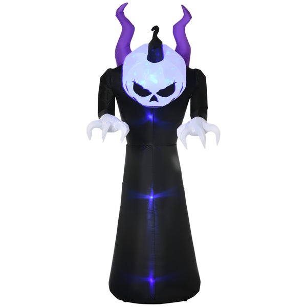 Nafukovací halloweenská dekorace s dýňovou hlavou, rohy a rouchem pro venkovní použití