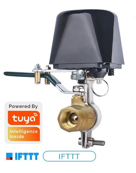 Wi-Fi pohon kulového ventilu pro automatické ovládání vody nebo plynu s logem Tuya a logem IFTTT