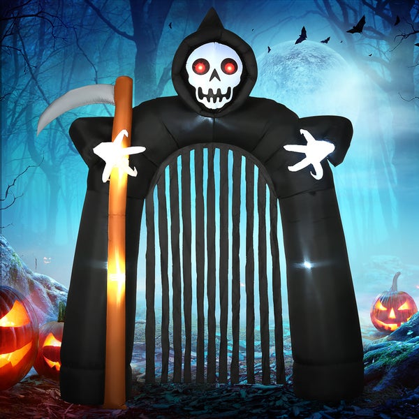 Nafukovací Smrtka s obloukem a dýněmi na Halloween