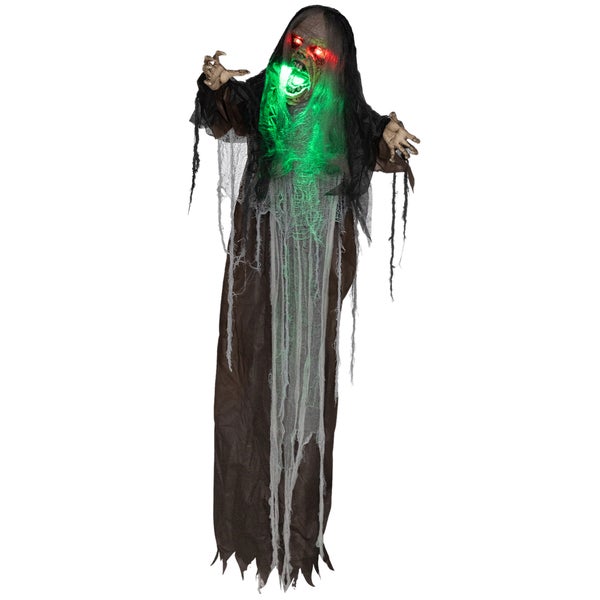 Halloweenská dekorace strašidelný duch s LED očima a ústy