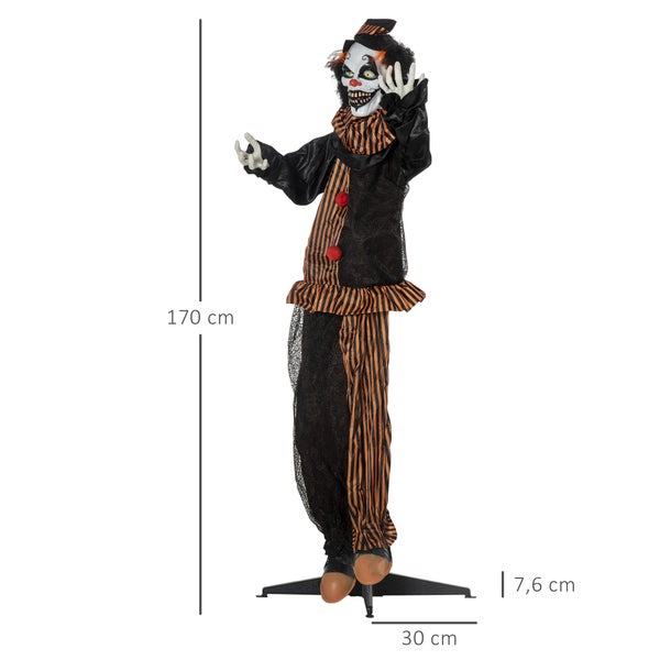 Halloweenská dekorace klaun o rozměrech 170 cm výška, 30 cm šířka a 7,6 cm hloubka