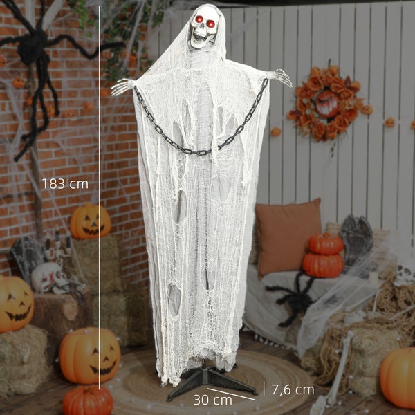 Dekorativní halloweenský duch s řetězem a červenýma očima, výška 183 cm