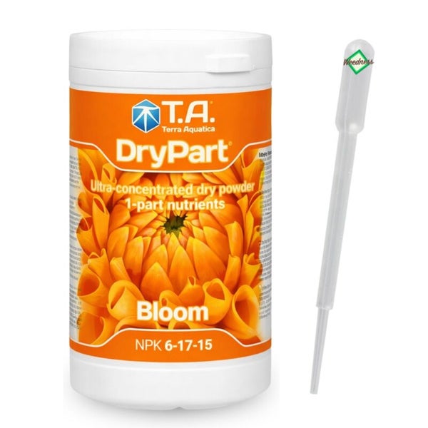 Hnojivo na rostliny Terra Aquatica DryPart Bloom ve formě suchého prášku s NPK 6-17-15 včetně dávkovací pipety