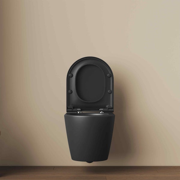 Závěsné WC v matném provedení s toaletním sedátkem pro moderní design koupelny.