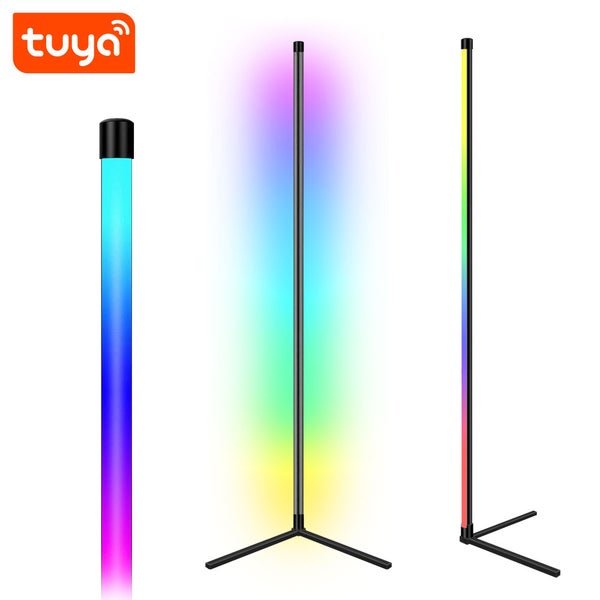 LED stojací lampa s logem Tuya, štíhlý design s vícebarevnou funkcí osvětlení RGB, ovladatelné chytré vnitřní osvětlení.
