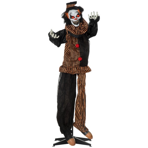 Animovaný stojící halloweenský klaun s osvětlenýma očima a strašidelným designem