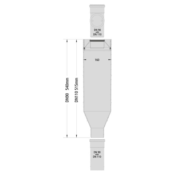 Rozměry filtru okapové roury DN90 nebo DN110