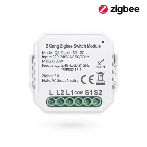 Dvoukanálový Zigbee spínací modul pro montáž pod omítku bez nulového vodiče