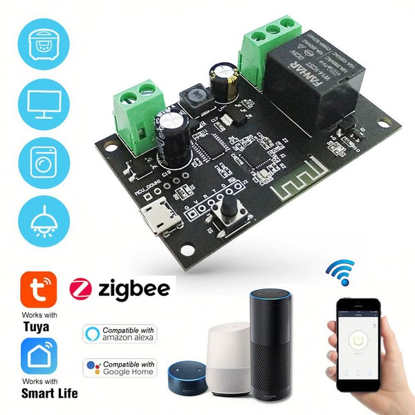 Zigbee modul chytrého relé pro domácnost s kompatibilitou Tuya a Smart Life a hlasovým ovládáním pro automatizaci domácnosti