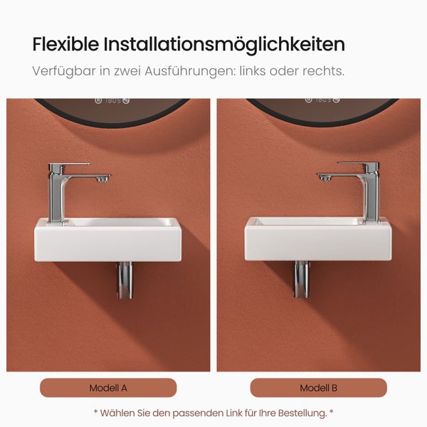 Umyvadlo s baterií ve dvou variantách instalace