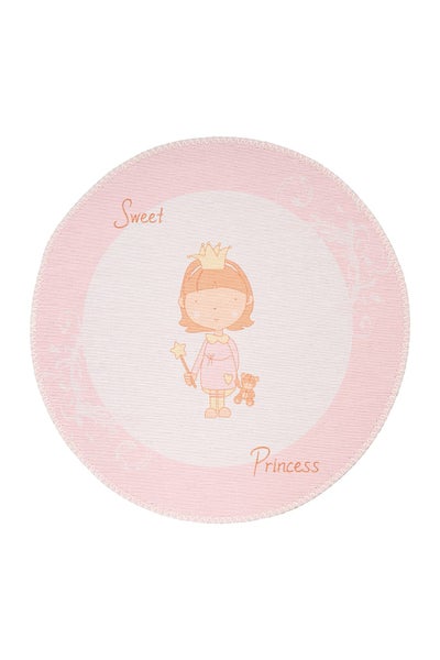 Kulatý dětský koberec s motivem princezny, kouzelnou hůlkou, medvídkem a nápisem Sweet Princess.