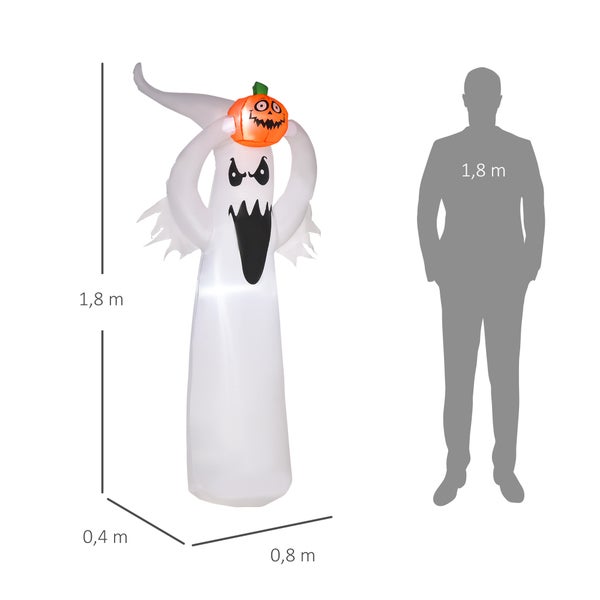 Obrázek 1,8 metru vysokého halloweenského ducha s dýní a rozměry