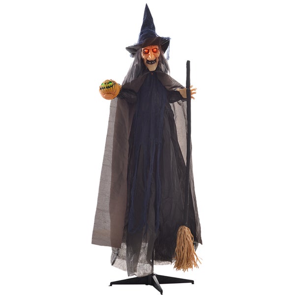 Dekorativní figurka čarodějnice s koštětem a dýní na Halloween