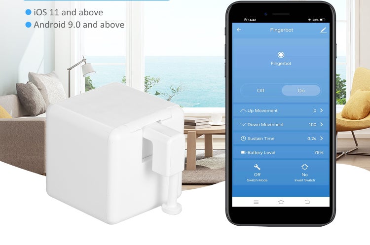 Chytrý domovní robot Fingerbot pro ovládání tlačítek a spínačů pomocí aplikace pro iOS a Android