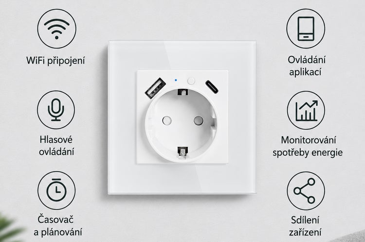 Chytrá zásuvka pro hlasové ovládání stolní lampy s technologií Tuya kompatibilní s Google Assistant a Amazon Alexa.