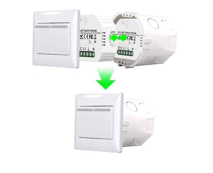 Wi-Fi RF spínací modul pro podomítkovou krabici s nástěnným vypínačem