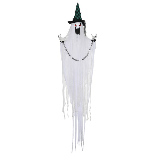 Dekorativní halloweenský duch s čarodějnickým kloboukem a řetězy