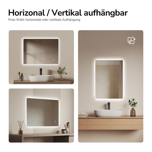 Koupelnové zrcadlo s LED osvětlením pro horizontální i vertikální montáž v moderní koupelně a u toaletního stolku