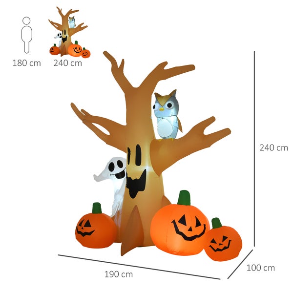 Halloweenská dekorace se stromem, dýněmi, duchem a sovou