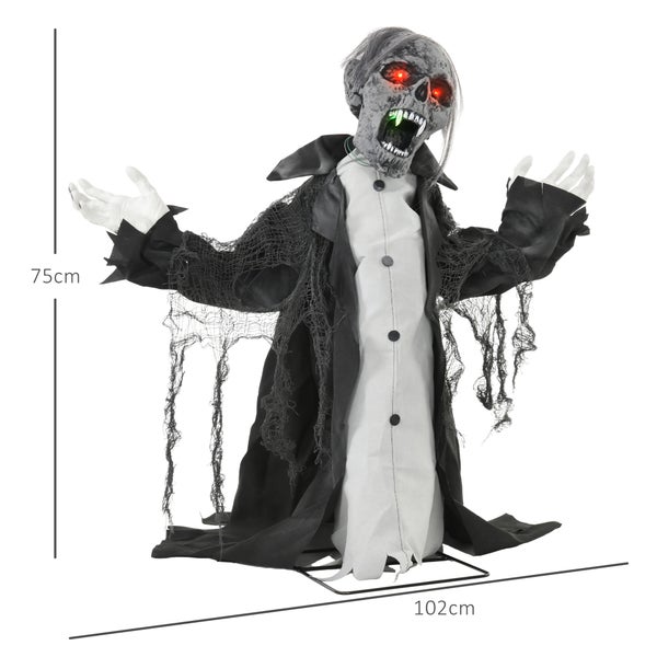 Animovaná halloweenská dekorace se světelnými efekty a strašidelným vzhledem, výška cca 75 cm, šířka cca 102 cm.