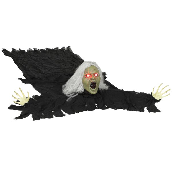 Halloweenská dekorativní figurka čarodějnice se zářícíma očima a černými cáry