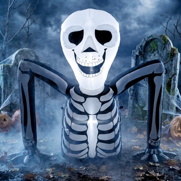 Nafukovací halloweenská dekorace kostlivce pro venkovní použití s náhrobky