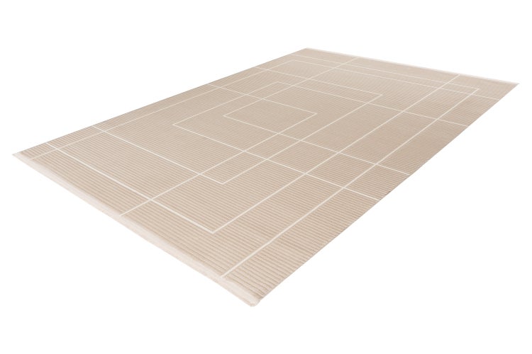 Obdélníkový koberec s geometrickým vzorem čar v perspektivním pohledu.