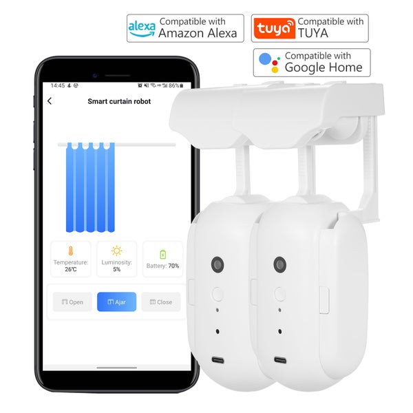 Chytrý robot na záclony s ovládáním přes aplikaci a kompatibilitou s Amazon Alexa, Google Home a Tuya.
