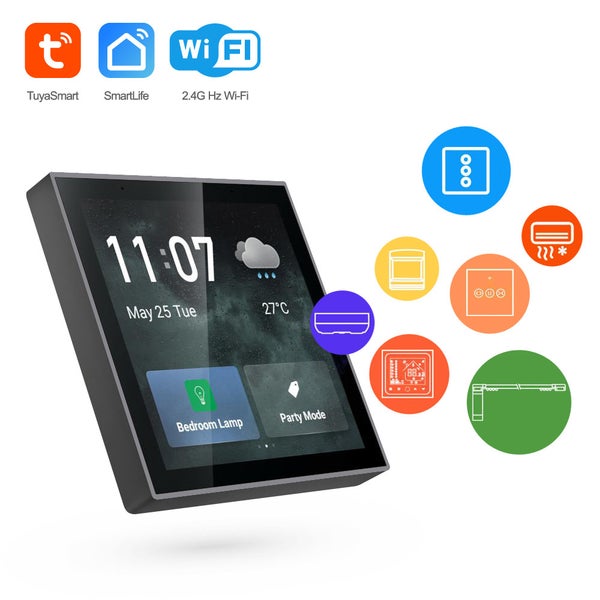 Chytrý nástěnný ovládací panel pro domácí automatizaci s dotykovým displejem a podporou aplikací Tuya Smart a Smart Life přes wifi