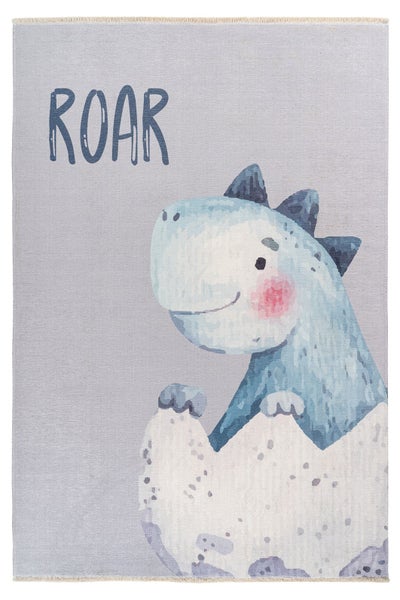 Dětský koberec s motivem dinosaura a nápisem ROAR v obdélníkovém tvaru