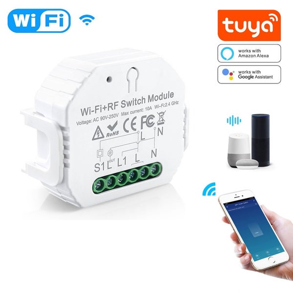 Wi-Fi a rádiový spínací modul pro chytrou domácnost kompatibilní s hlasovými asistenty a ovládáním chytrým telefonem