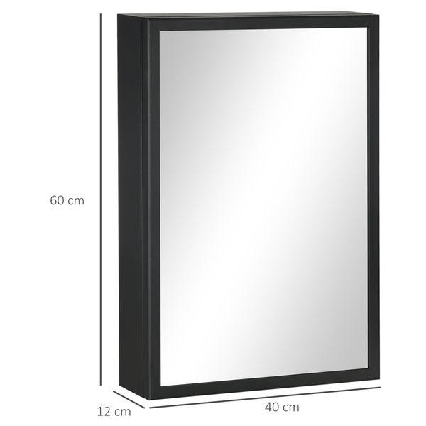 Černá zrcadlová skříňka o rozměrech 60 cm výška, 40 cm šířka a 12 cm hloubka.