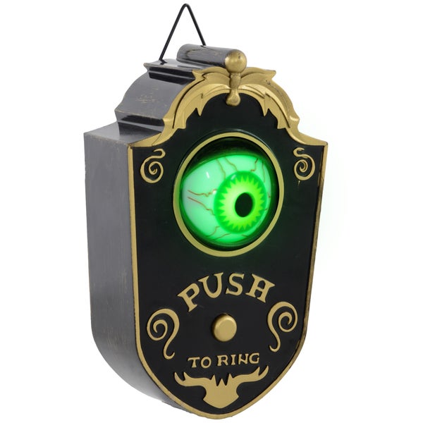 Halloweenský zvonek s oční bulvou a nápisem 'Push to Ring'
